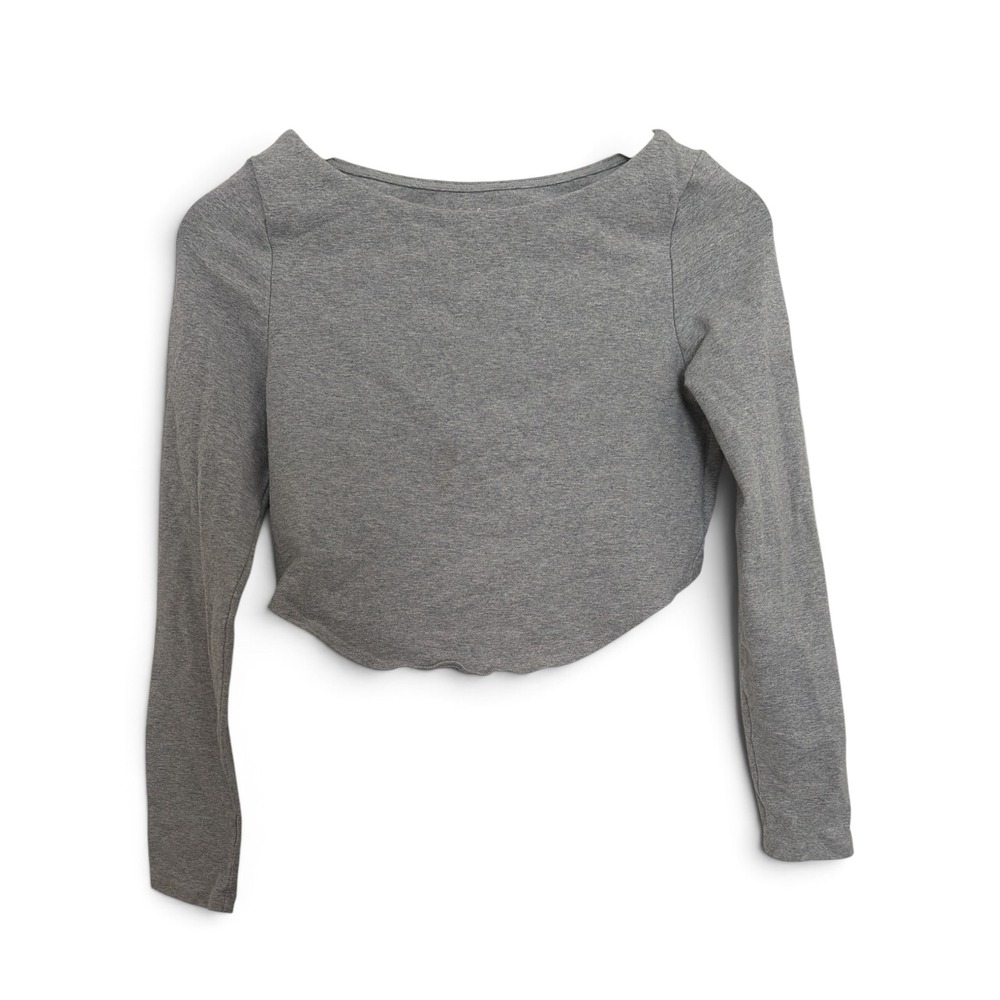 Free People FP Movement Heather Gray Open Back Long Sleeve Crop Top L